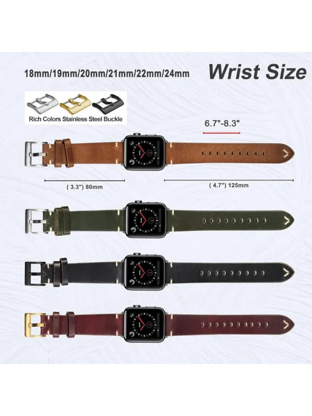 Handmade Vintage Leather Watch Bands, Quick Release Strap for 18-24mm Watches